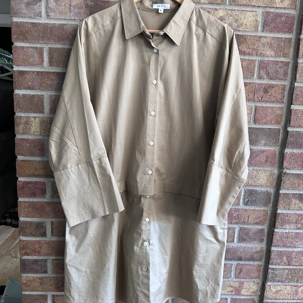VETTA Convertible Shirt Dress in Khaki